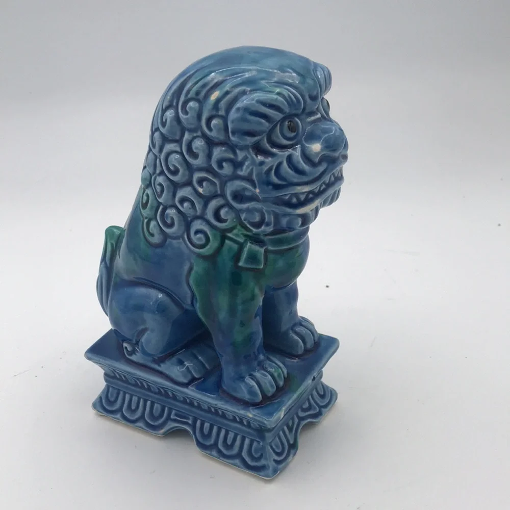 VTG Mid 20th Century Foo Dog Turquoise Glazed Porcelain Made in Japan - Picture 2 of 13